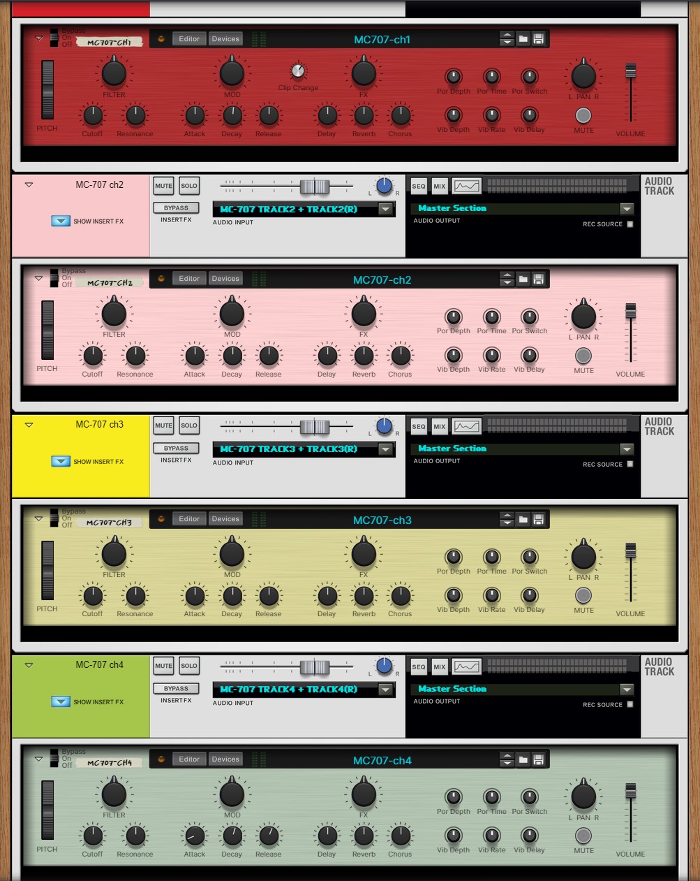 The MC-707 channel strip Combinator in Reason